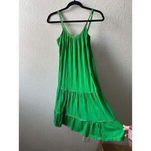 Sweetees Green Lace Trim Tiered Midi Dress M Festival Forest Fairy Garden